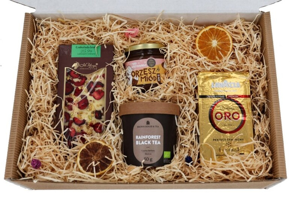 Urodzinowy zestaw prezentowy - Herbata, kawa mielona, miód