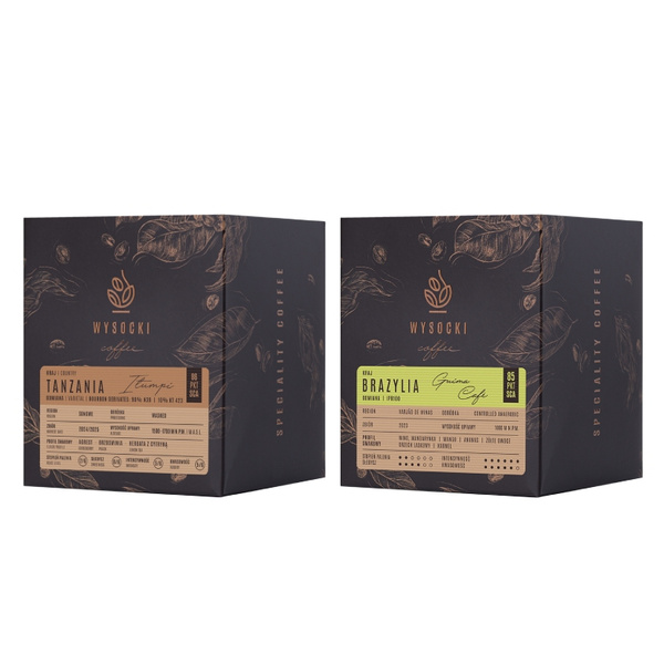Zestaw kaw ziarnistych pod filtr Wysocki Coffee - Tanzania i Brazylia 14x18g