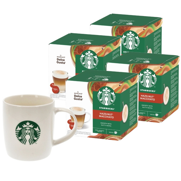 ZESTAW - Kapsułki Nescafé Dolce Gusto STARBUCKS® Hazelnut Macchiato 4x12 sztuk + Porcelanowy kubek Starbucks 370 ml