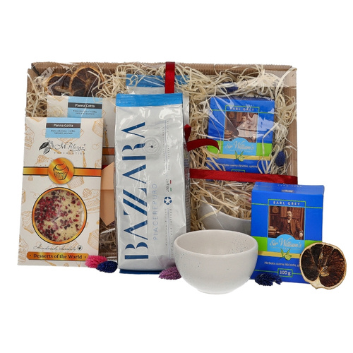 Zestaw prezentowy dla chłopaka z kawą, herbatą, czekoladą i kubkiem