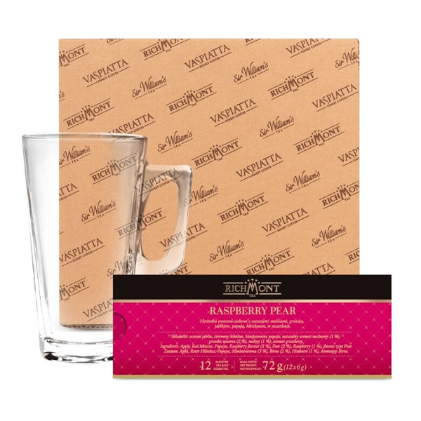 ZESTAW Herbata Richmont Raspberry Pear 12 saszetek + Szklanka Richmont Hot 370ml