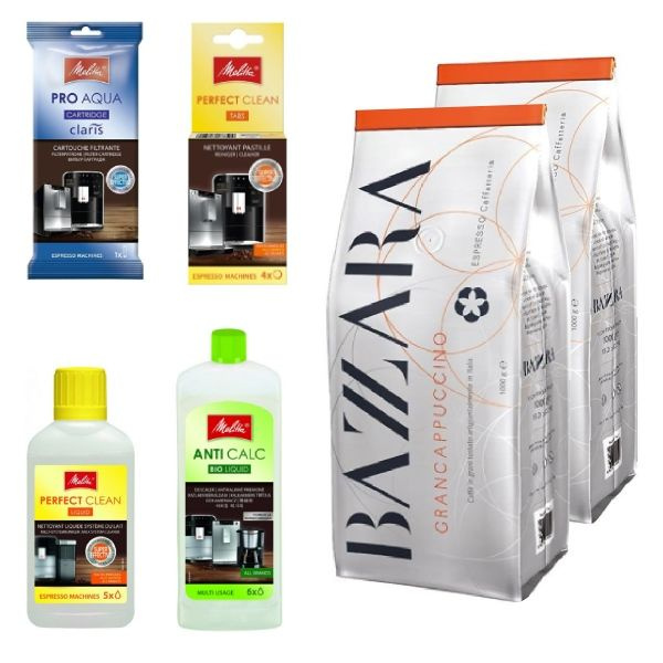 Pakiet do konserwacji ekspresów Melitta + 2kg kawy ziarnistej Bazzara