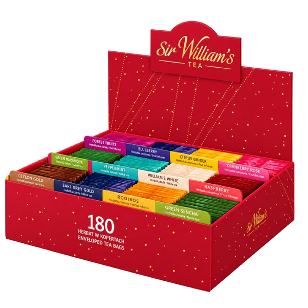 Tekturowy prezenter z herbatami Sir Williams Tea - 180 saszetek