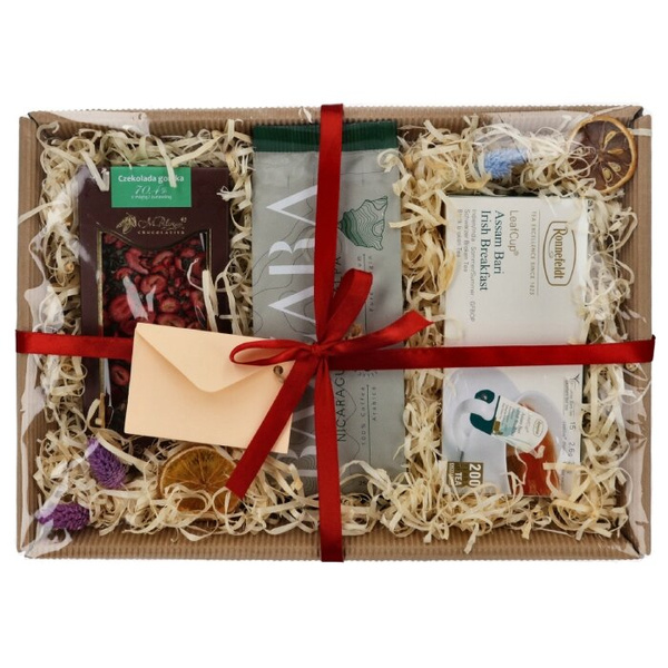 Gratulacyjny zestaw prezentowy - Kawa, herbata i czekolada