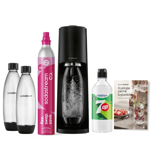 Saturator do wody gazowanej SodaStream Terra - Czarny + 2 butelki + książka + syrop 7up