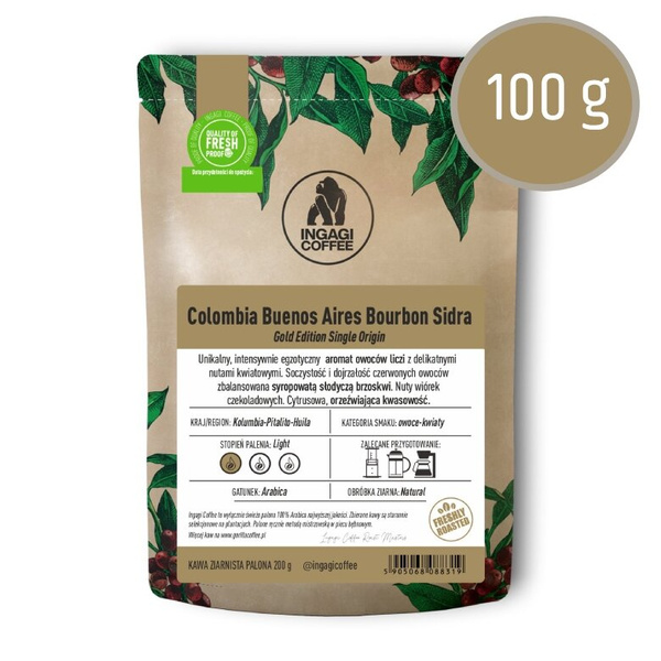 Kawa ziarnista Ingagi Coffee Colombia Buenos Aires Bourbon Sidra FILTR 100g