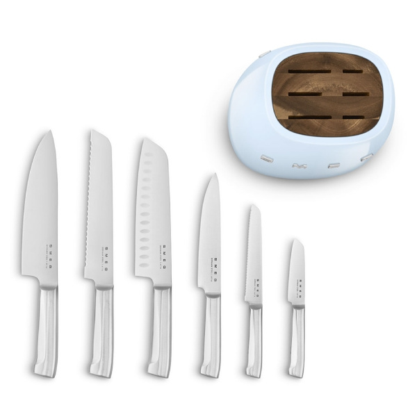 Blok z zestawem 6 noży Smeg KBSF02PB - Pastelowy błękit