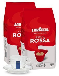 ZESTAW - Kawa Lavazza Qualita Rossa 2x1kg + filiżanka szklana Lavazza cappuccino 160ml