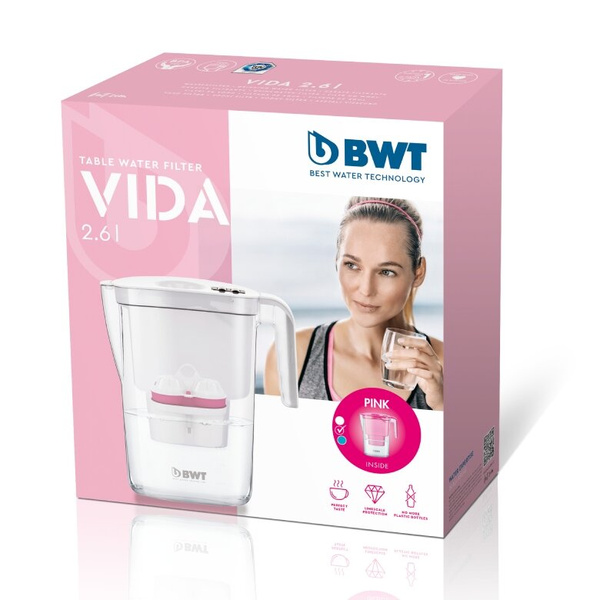 Dzbanek filtrujący wodę BWT Vida 2.6 l Różowy - manualny z wkładem Mg2+
