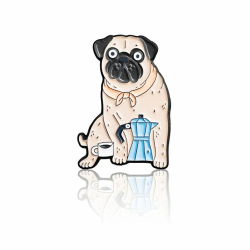 Przypinka - Mopsik z kawiarką