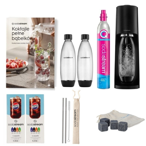 Saturator do wody gazowanej SodaStream Terra Czarny + słomki, książka, kostki do lodu i próbki syropów - opinie w konesso.pl