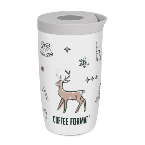 Kubek termiczny Coffee Format 350 ml - Biały z motywem świątecznym