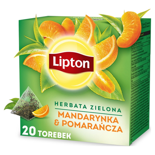 Herbata zielona aromatyzowana Lipton Mandarynka i Pomarańcza 20x1,8g - opinie w konesso.pl