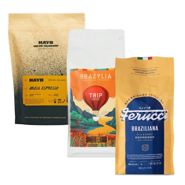 ZESTAW - Kawa ziarnista Ferucci Braziliana 1kg + Trip Coffee Brazylia 1kg + HAYB Brazil Cerrado Patrocinio 1kg