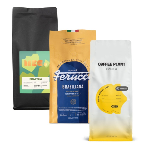 ZESTAW - Kawa ziarnista COFFEE PLANT Sweet Brazil Shot 1kg + Ferucci Braziliana 1kg + MRC. Brazylia 1kg