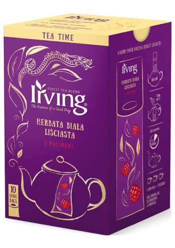 Herbata biała z malinami Irving 10x4g long bags – NIEDOSTĘPNY