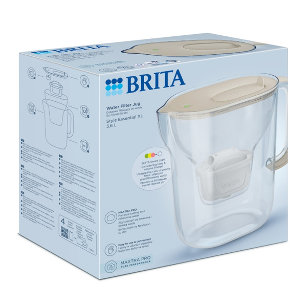 Dzbanek filtrujący BRITA Style Essential XL 3,6 L + wkład Maxtrapro Pure Performance - Piaskowy