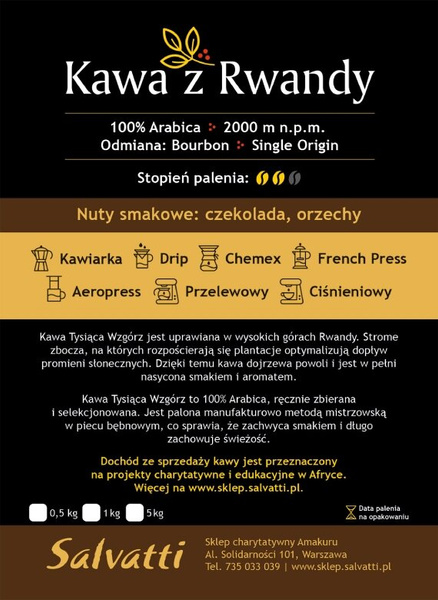 Kawa ziarnista Salvatti Kawa Tysiąca Wzgórz 1kg