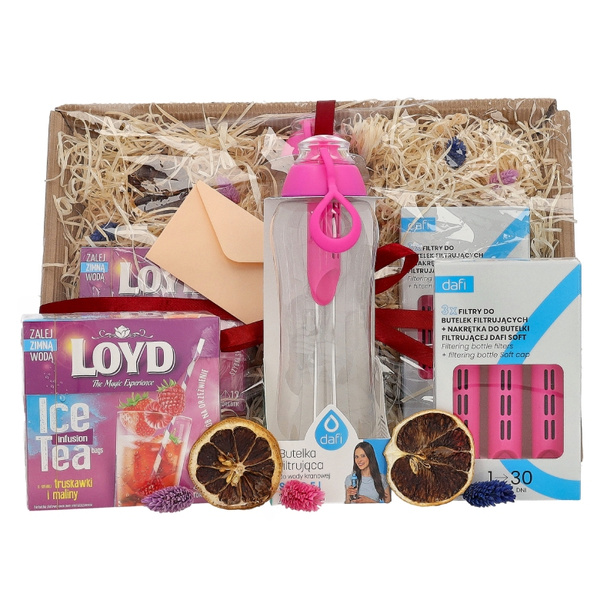 Zestaw prezentowy Dafi - Różowa butelka, filtry i herbata