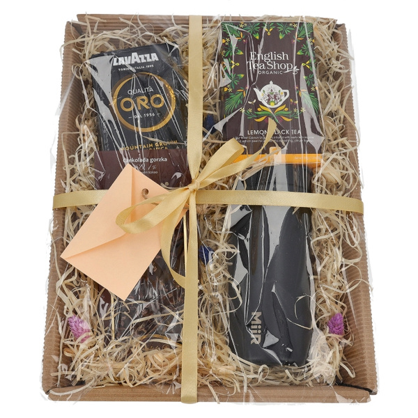 Zestaw prezentowy dla nauczyciela - Czarny kubek, kawa, herbata i czekolada