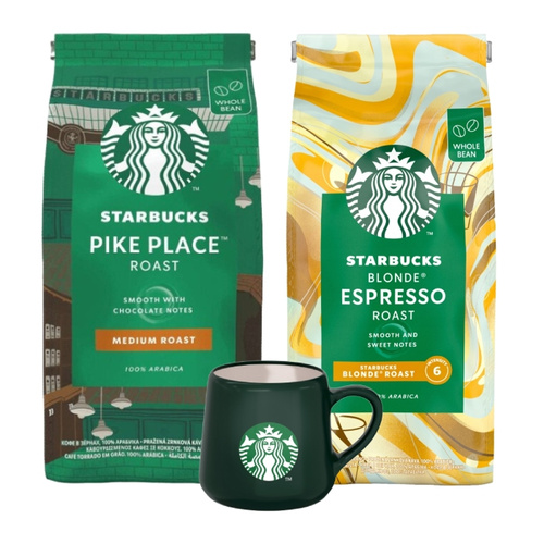 ZESTAW - Kawa ziarnista STARBUCKS® Pike Place Roast 450g + Kawa ziarnista STARBUCKS® Blonde Roast Espresso 450g + Kubek Starbucks 80 ml