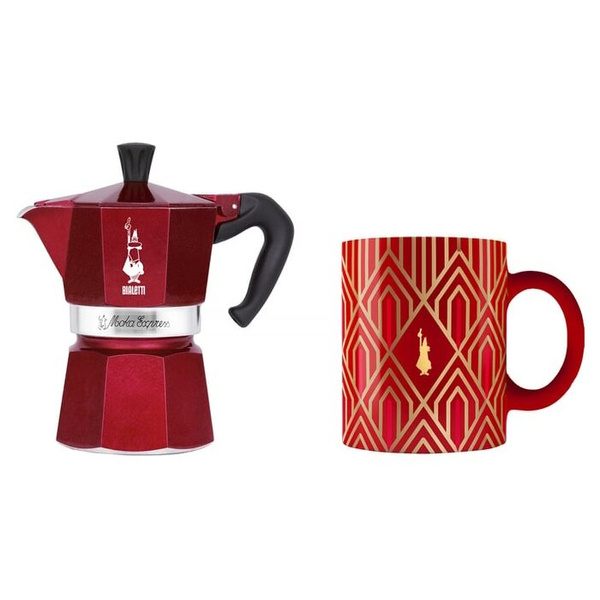 Zestaw Bialetti Deco Glamour - Moka Express 3tz Czerwona + Kubek - NIEDOSTĘPNY