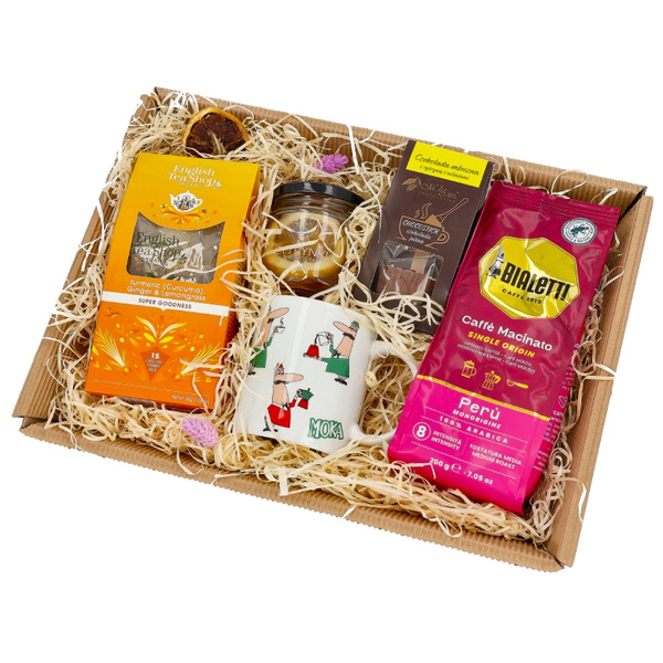 Zestaw prezentowy na urodziny - Kawa, herbata, kubek, miód i czekolada