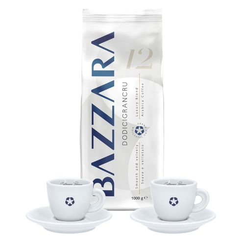 ZESTAW - Kawa ziarnista Bazzara Dodicigrancru 1kg + 2x filiżanka do kawy espresso