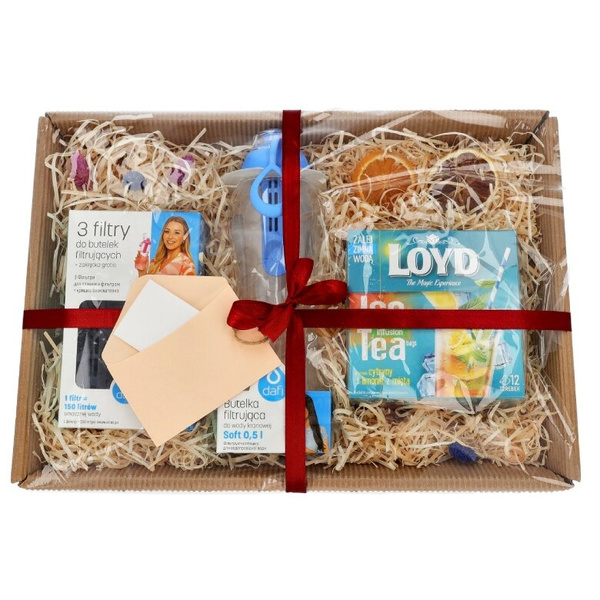 Zestaw prezentowy Dafi - Niebieska butelka, filtry i herbata Loyd