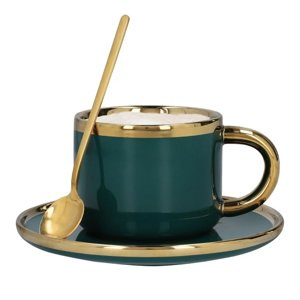 Filiżanka ze spodkiem i łyżeczką HOMLA SINNES 250 ml - Szmaragdowa