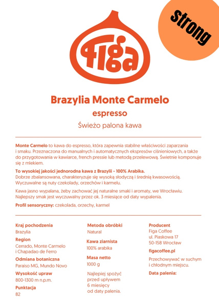 Kawa ziarnista Figa Coffee Brazylia Monte Carmelo ESPRESSO STRONG 1kg – NIEDOSTĘPNY