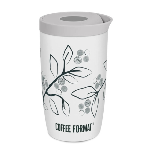 Kubek termiczny Coffee Format 350 ml - Biały z motywem roślin