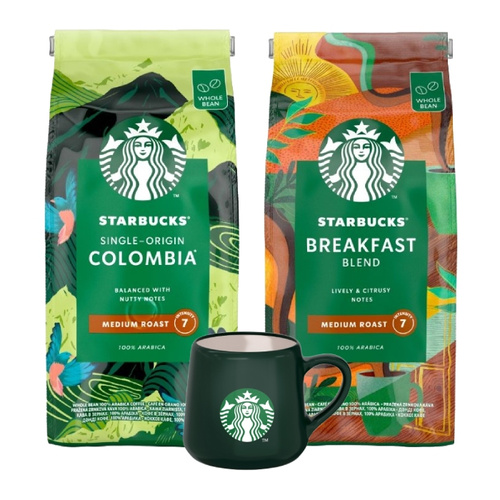 ZESTAW - Kawa ziarnista STARBUCKS® Single Origin Colombia 450g + Kawa ziarnista STARBUCKS® Breakfast Blend + Kubek Starbucks 80 ml