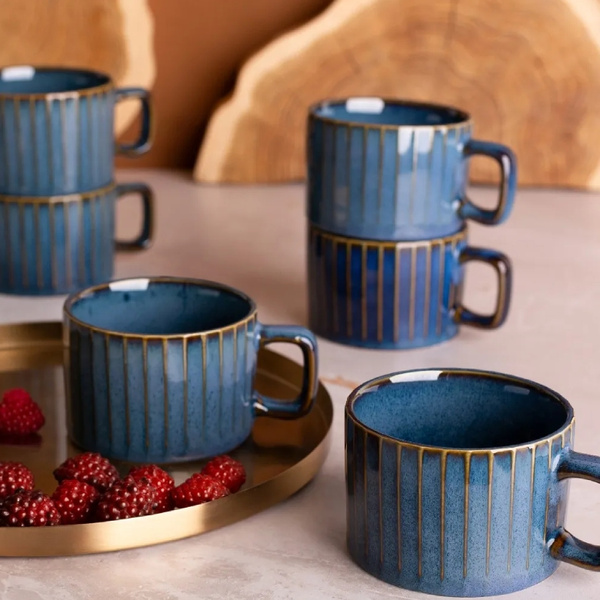 ZESTAW - Filiżanki Atom Design Reactive Stripes NBC 220ml Granatowe - 6 sztuk