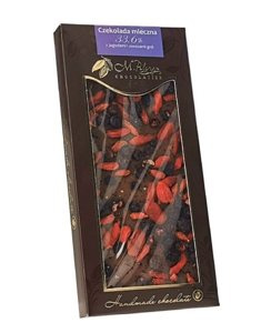 Mleczna czekolada M.Pelczar Chocolatier z jagodami i owocami goji 85g