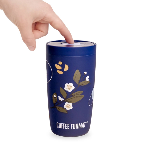 Kubek termiczny Coffee Format 350 ml - Niebieski z motywem roślin i kwiatów