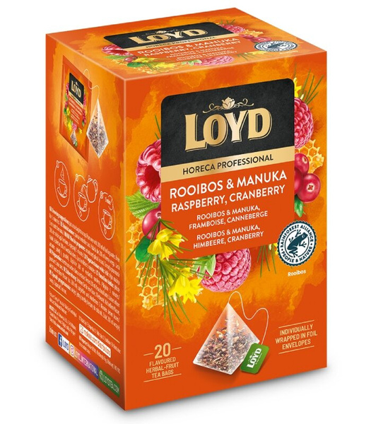 OUTLET - Herbata owocowa Loyd Rooibos & Manuka z maliną i żurawiną 20x2g