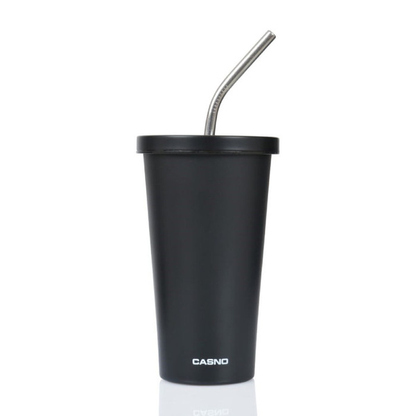 Kubek termiczny ze słomką Casno Gloomy Black - 510 ml