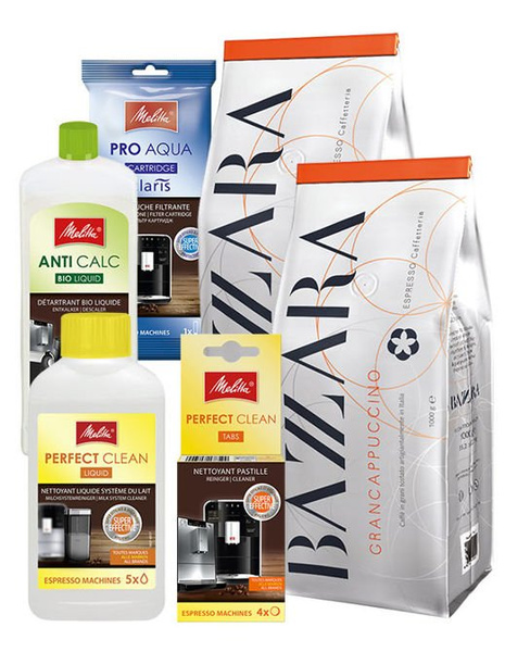 Pakiet do konserwacji ekspresów Melitta + 2kg kawy ziarnistej Bazzara
