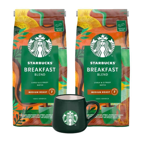 ZESTAW - 2x Kawa ziarnista STARBUCKS® Breakfast Blend 450g + Kubek Starbucks 80 ml