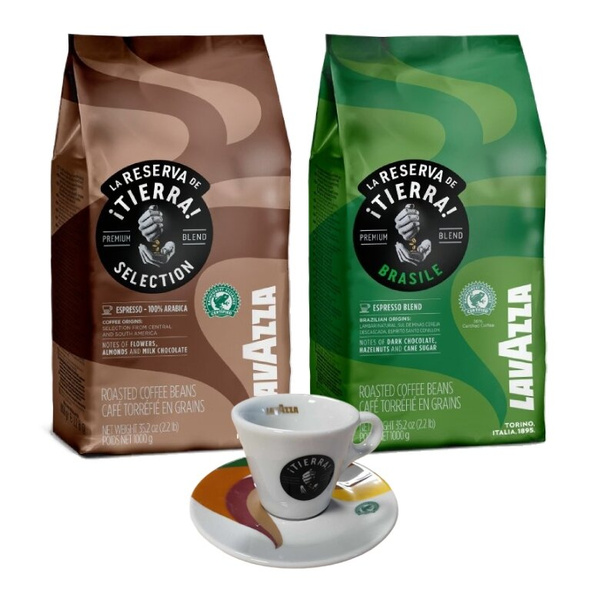 ZESTAW- Kawa ziarnista Lavazza Tierra 1kg + Lavazza Tierra Brazil Espresso 1kg+ filiżanka