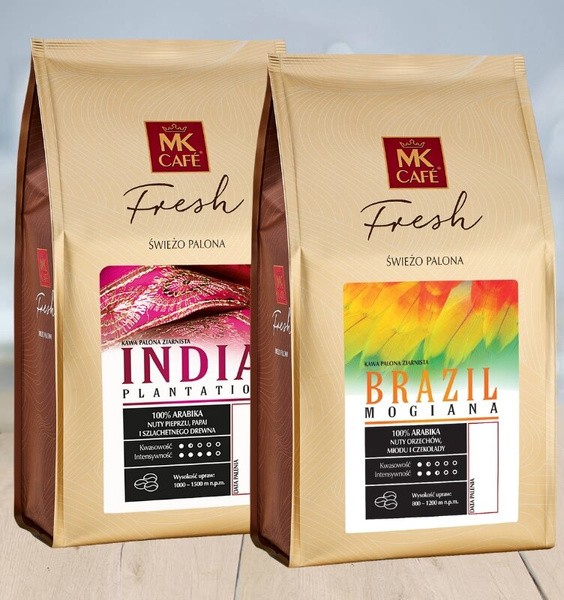 ZESTAW - Kawa ziarnista MK Fresh India Plantation 1kg + kawa ziarnista MK Fresh Brazil Mogiana 1kg
