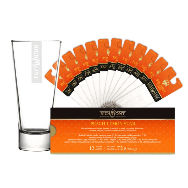 ZESTAW Richmont Peach Lemon 12 saszetek + Szklanka Richmont Ice 370ml