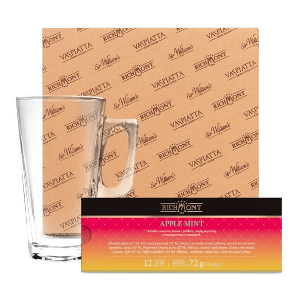 ZESTAW Herbata Richmont Apple Mint 12 saszetek + Szklanka Richmont Hot 370ml