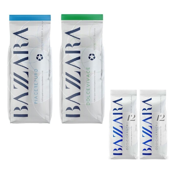 ZESTAW Kawa ziarnista Bazzara Piacerepuro 1kg + Dolcevivace 1kg + Dodicigrancru 2x250g