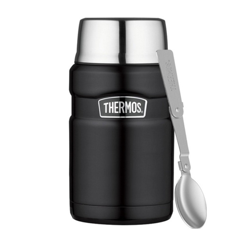 Termos obiadowy ze składaną łyżką i kubkiem Thermos 710ml - Czarny mat