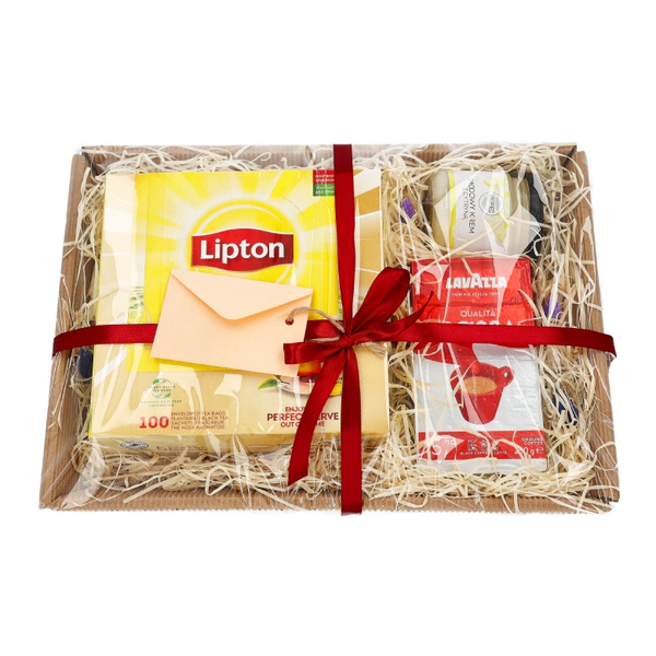 Zestaw prezentowy - Lipton Yellow Label, kawa mielona Lavazza i miód z cytryną