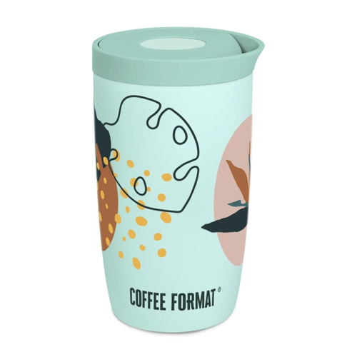 Kubek termiczny Coffee Format 350 ml - Miętowy z motywem roślin