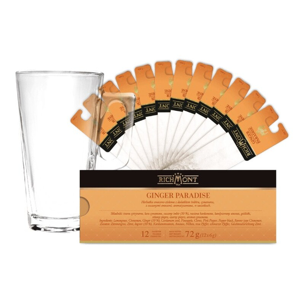 ZESTAW Herbata Richmont Ginger Paradise 12 saszetek + Szklanka Richmont Hot 370ml