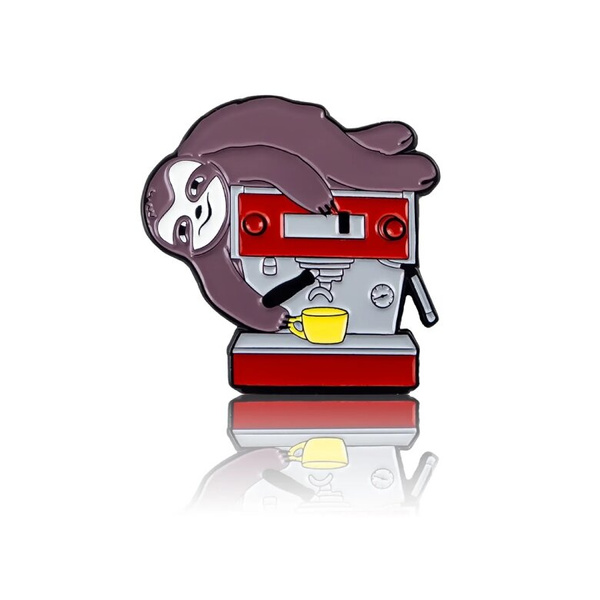 Przypinka - Leniwiec na ekspresie do kawy